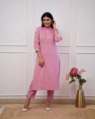 Trending Cotton Pink Kurta Pant Set