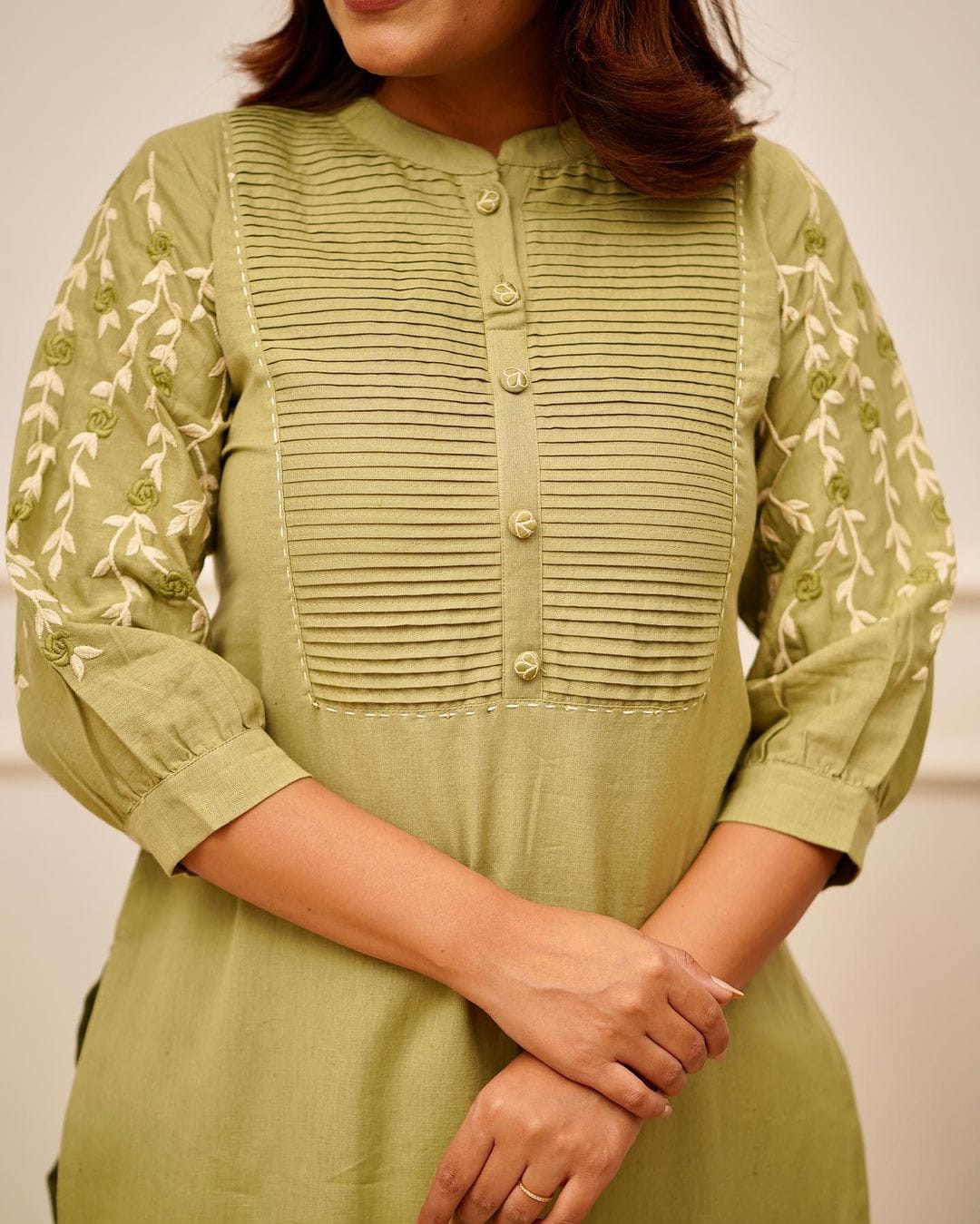 Trending Cotton Mehandi Green Kurta Pant Set