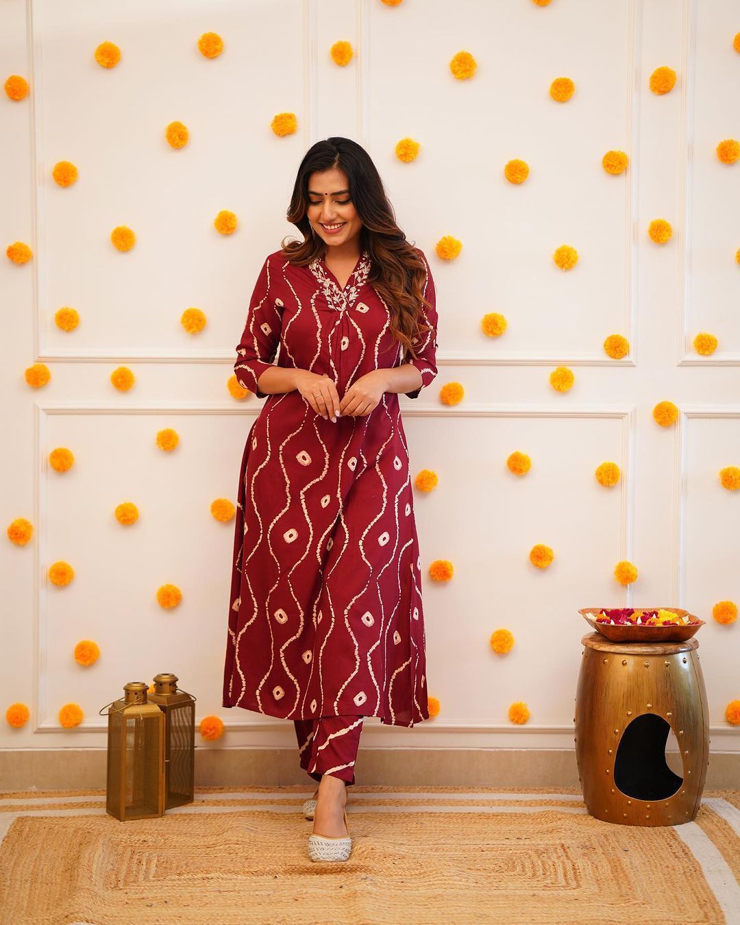 MAROON HANDWORK STRAIGHT KURTA WITH PANT