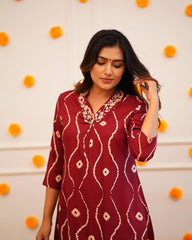 MAROON HANDWORK STRAIGHT KURTA WITH PANT