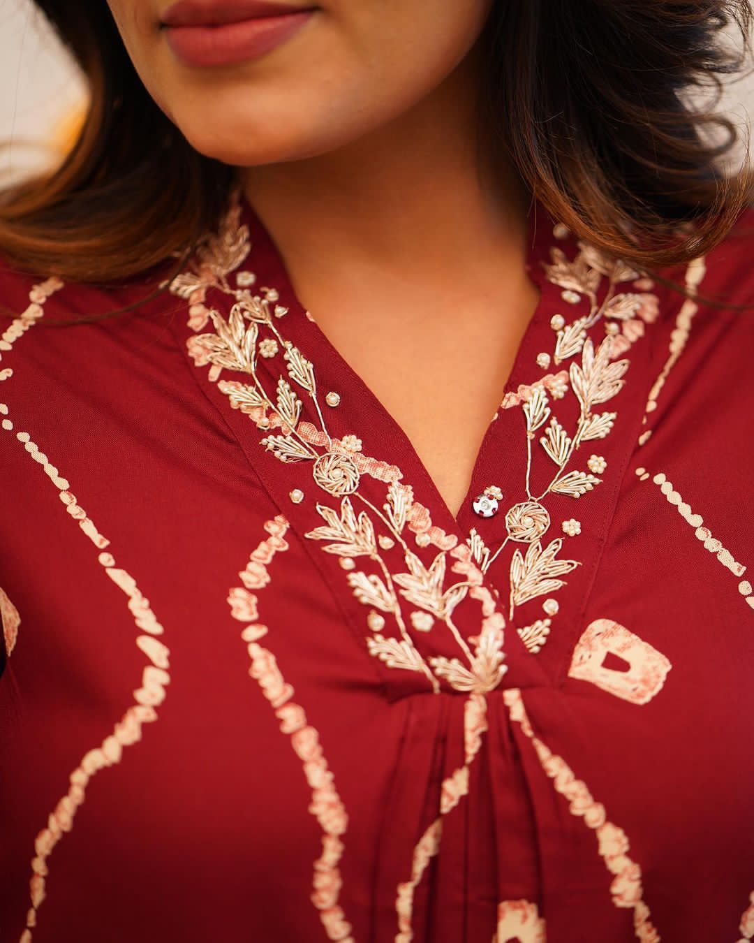 MAROON HANDWORK STRAIGHT KURTA WITH PANT