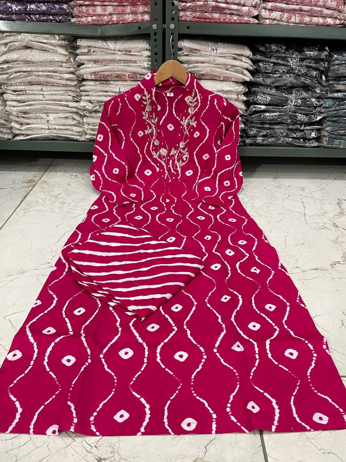 PINK HANDWORK STRAIGHT KURTA WITH PANT