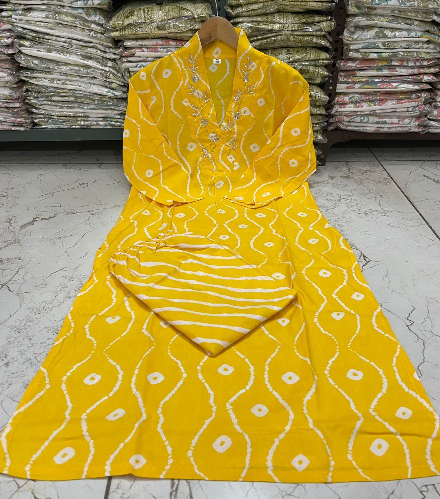 YELLOW HANDWORK STRAIGHT KURTA WITH PANT