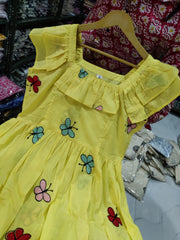 Trendy Butterfly Print Yellow  Middi Dress