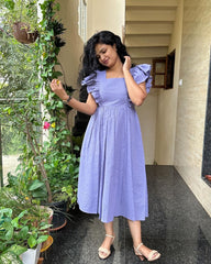 Lavender Katha Cotton Midi Dress