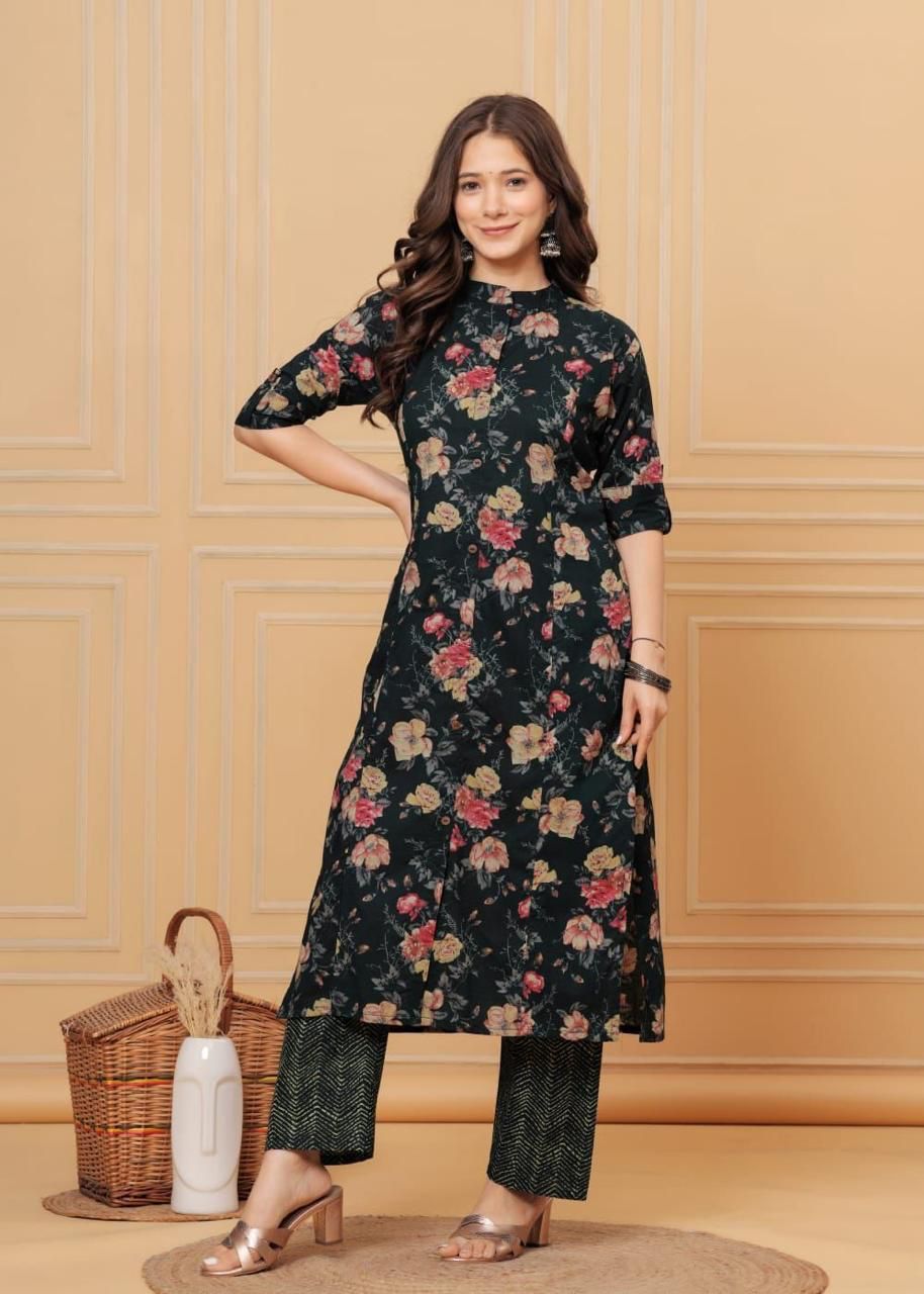 Premium Floral Print Cotton Kurta Set