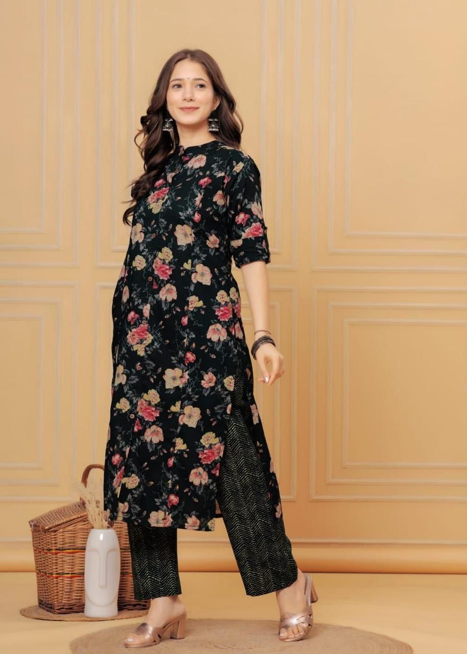 Premium Floral Print Cotton Kurta Set