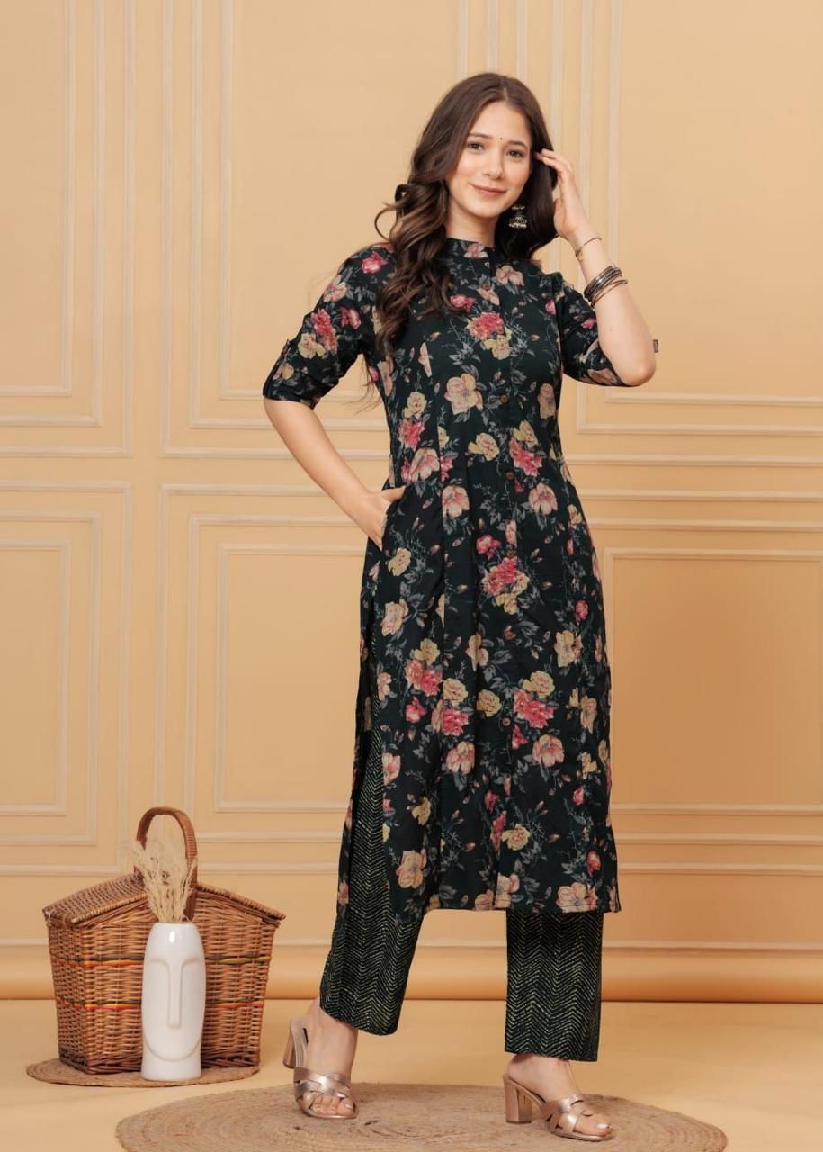 Premium Floral Print Cotton Kurta Set