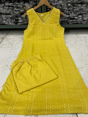 YELLOW KATHA SLEEVELESS KURTA WITH PALAZZO