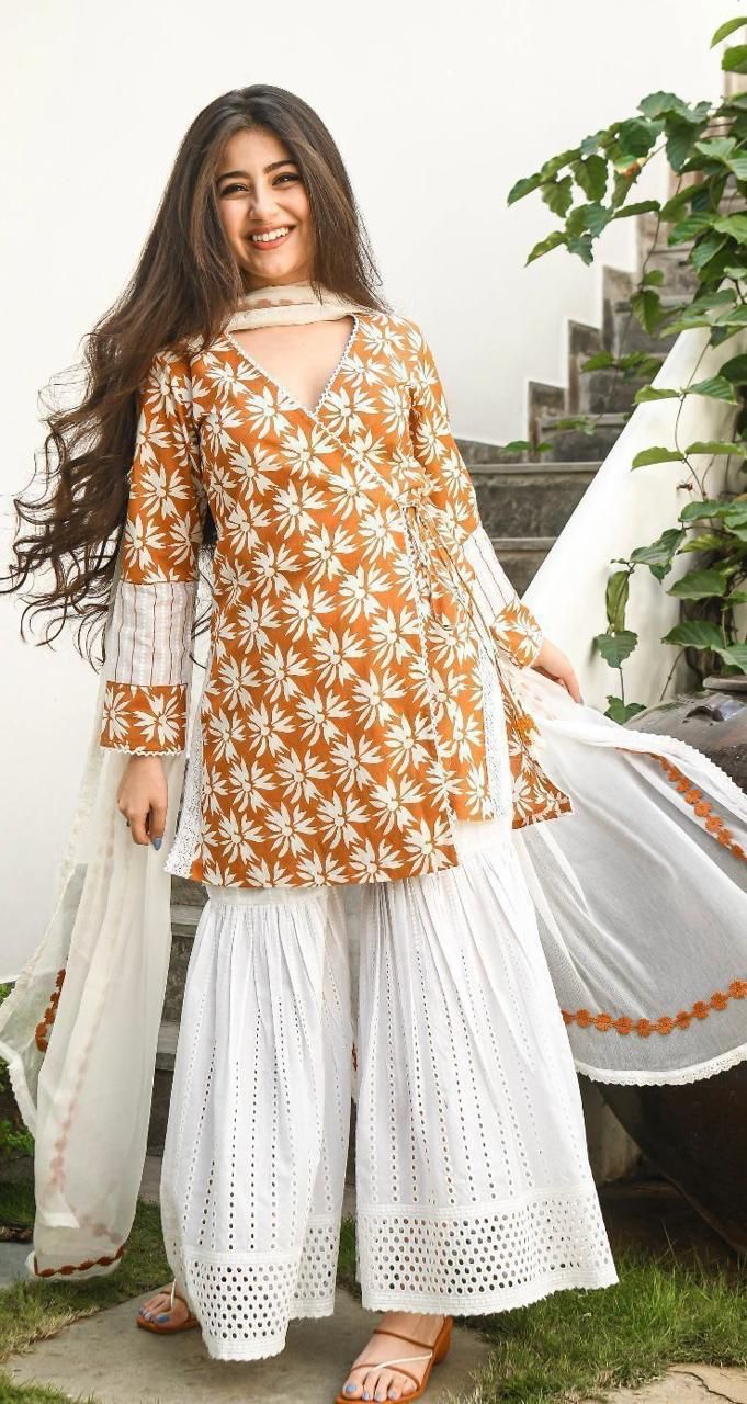 Stylish Anrakha Pattern Kurta With Dupatta Set