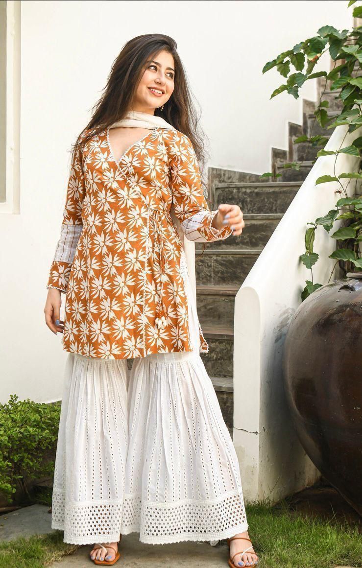 Stylish Anrakha Pattern Kurta With Dupatta Set