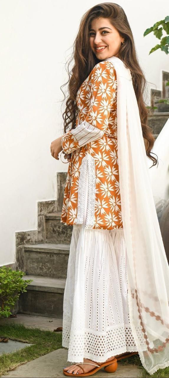 Stylish Anrakha Pattern Kurta With Dupatta Set