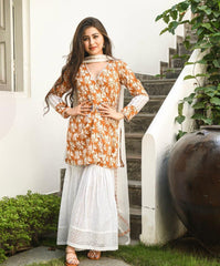 Stylish Anrakha Pattern Kurta With Dupatta Set