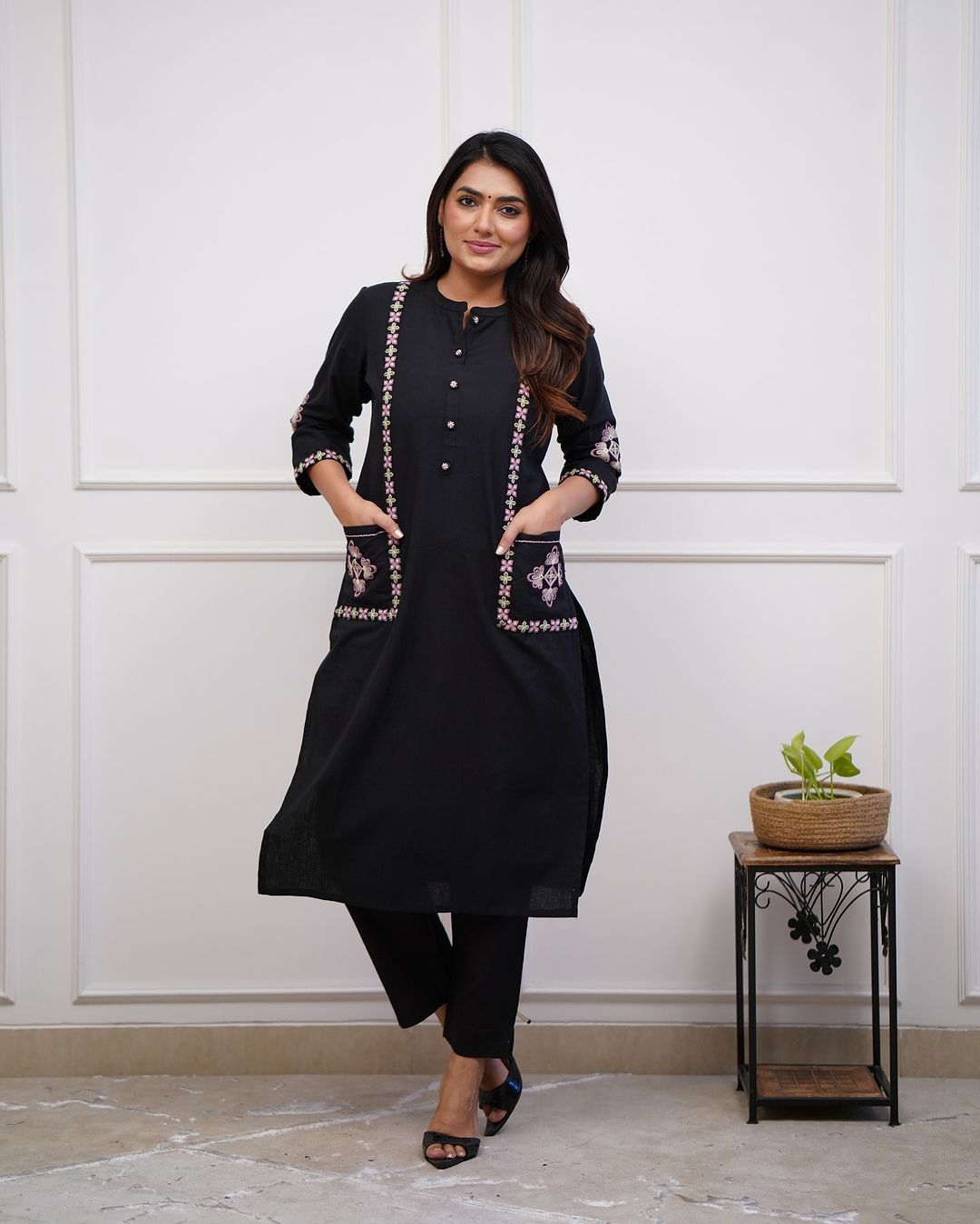 Trending Cotton Black Kurta Pant Set