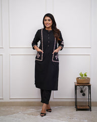 Trending Cotton Black Kurta Pant Set