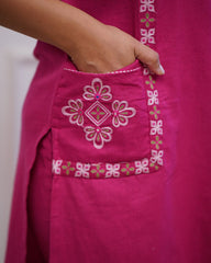 Trending Cotton Pink Kurta Pant Set