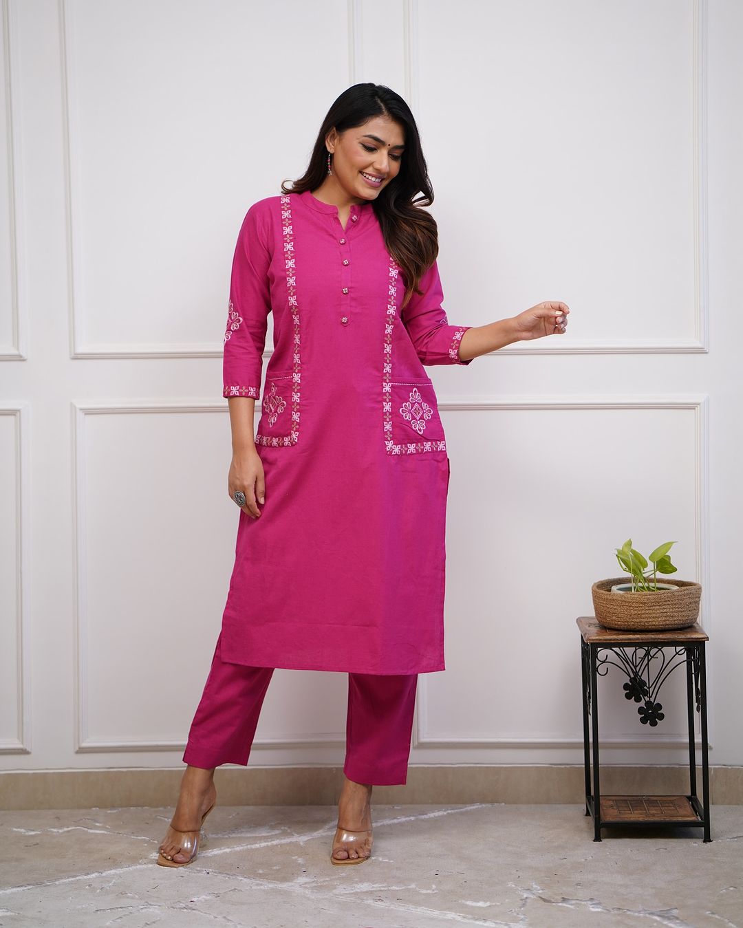 Trending Cotton Pink Kurta Pant Set