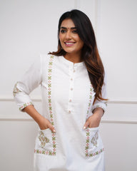 Stylish Cotton White Kurta Pant Set