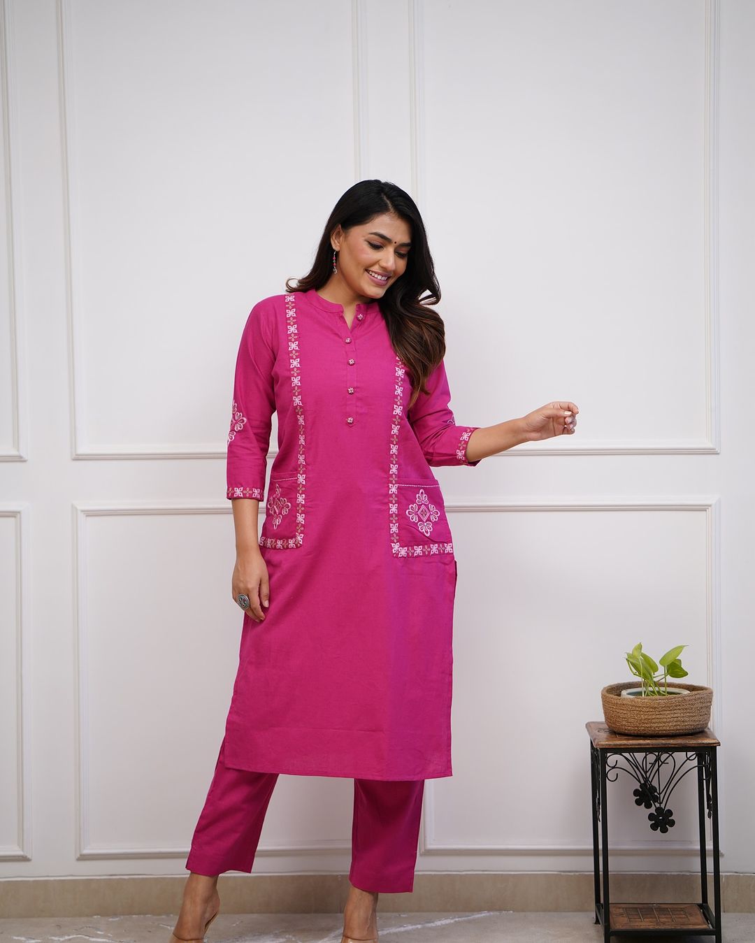 Trending Cotton Pink Kurta Pant Set