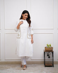 Stylish Cotton White Kurta Pant Set