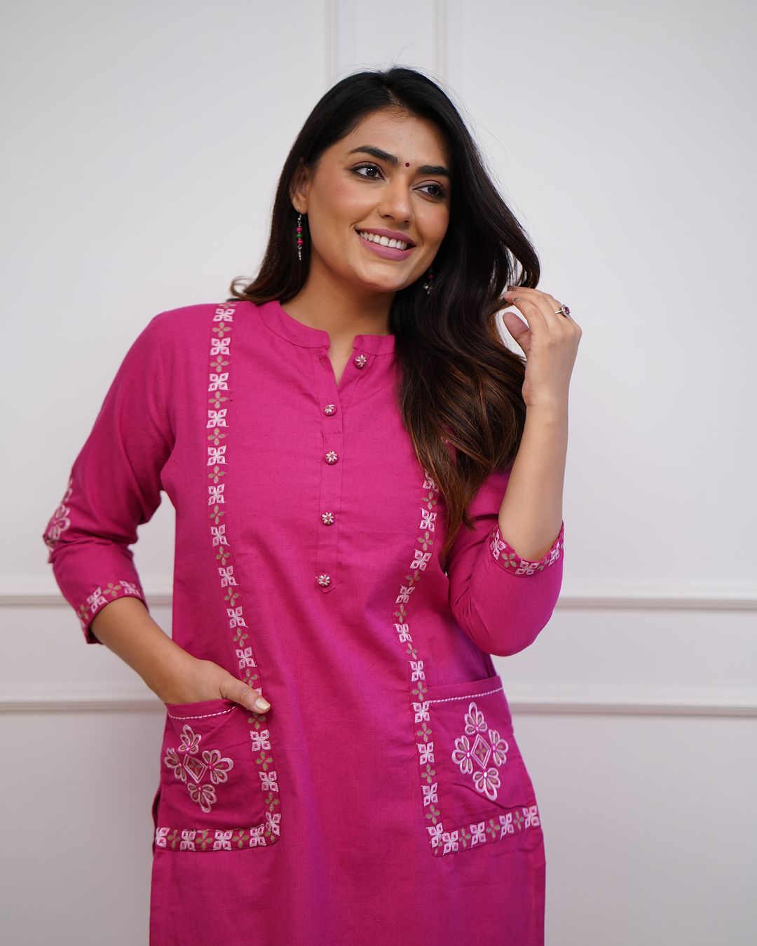 Trending Cotton Pink Kurta Pant Set