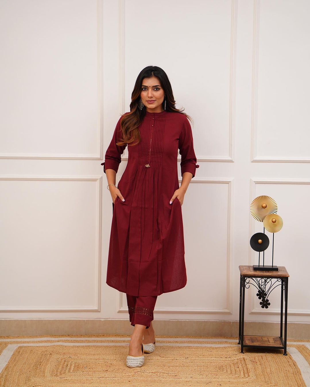 Maroon Rayon Kurta With Pant