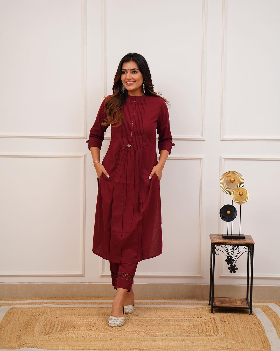 Maroon Rayon Kurta With Pant