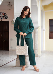 Beetle Green Textured Microfiber Co-Ord Set