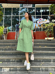 Women Fit and Flare Solid  Green  Dress