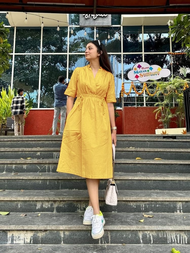 Women Fit and Flare Solid  Yellow  Dress