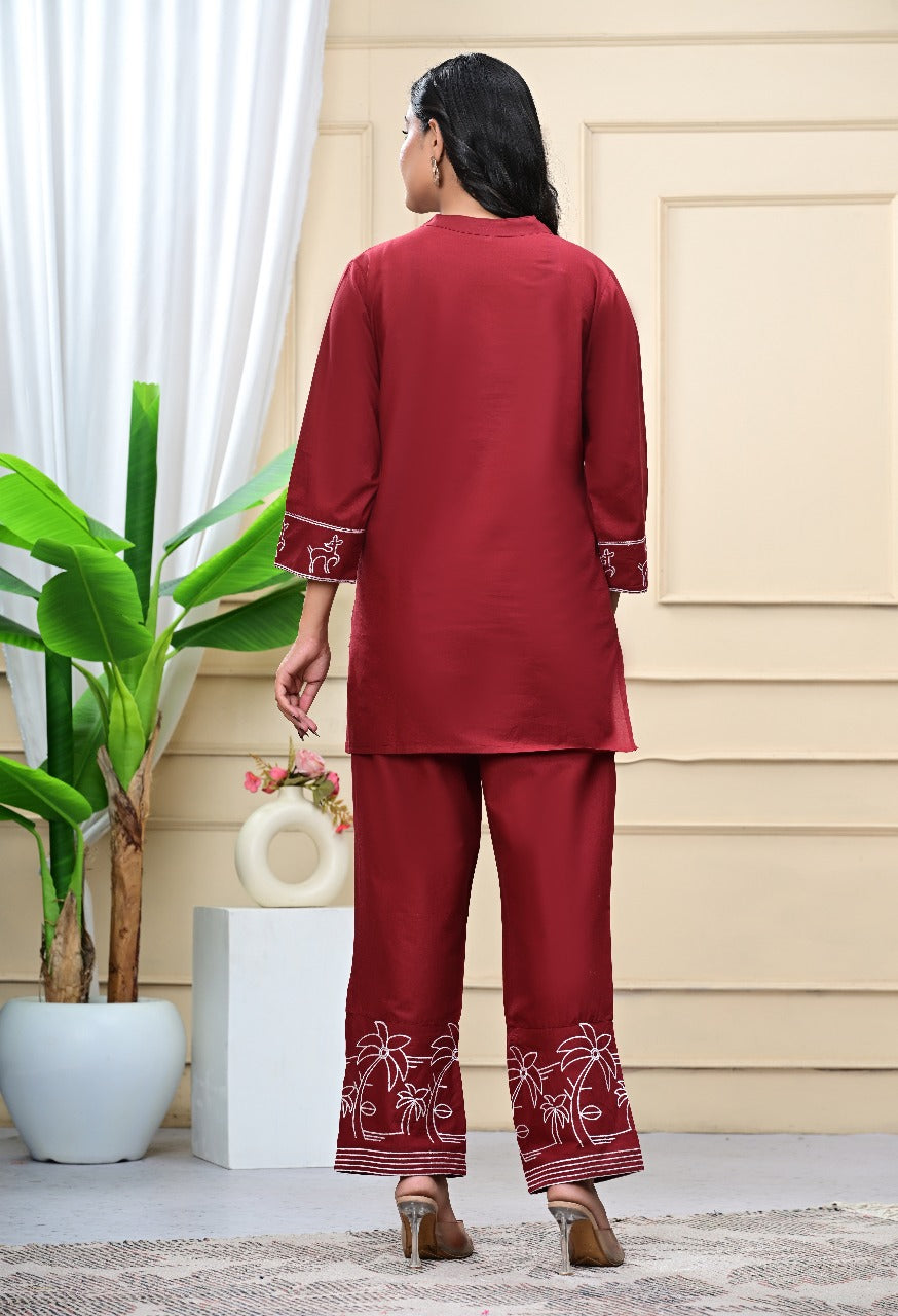Premdhaga-Maroon-Co-Ord Set