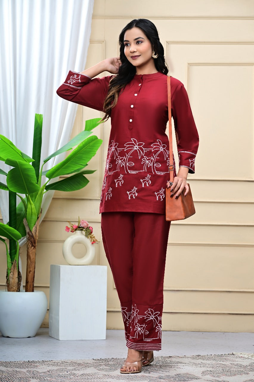 Premdhaga-Maroon-Co-Ord Set