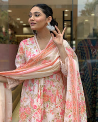 Premdhaga-Peach/White-Dupatta Set