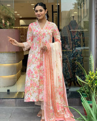 Premdhaga-Peach/White-Dupatta Set