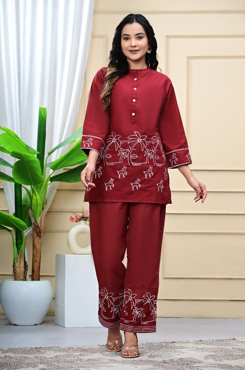Premdhaga-Maroon-Co-Ord Set