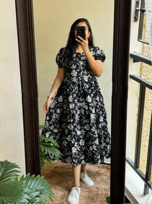 BLACK FLORAL MIDI DRESS