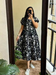 BLACK FLORAL MIDI DRESS